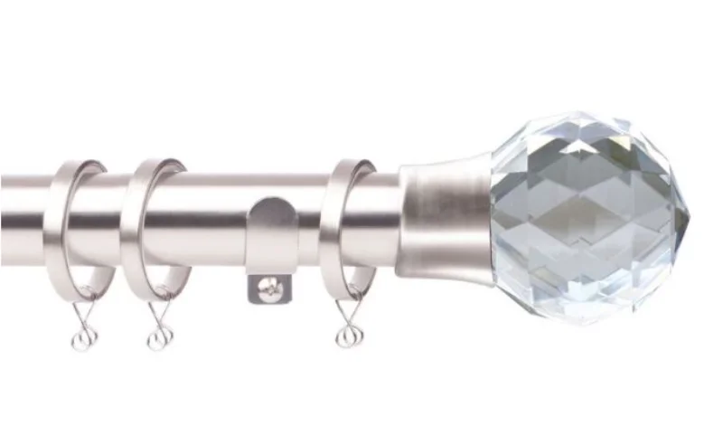 Chrome curtain pole with crystal cut finial