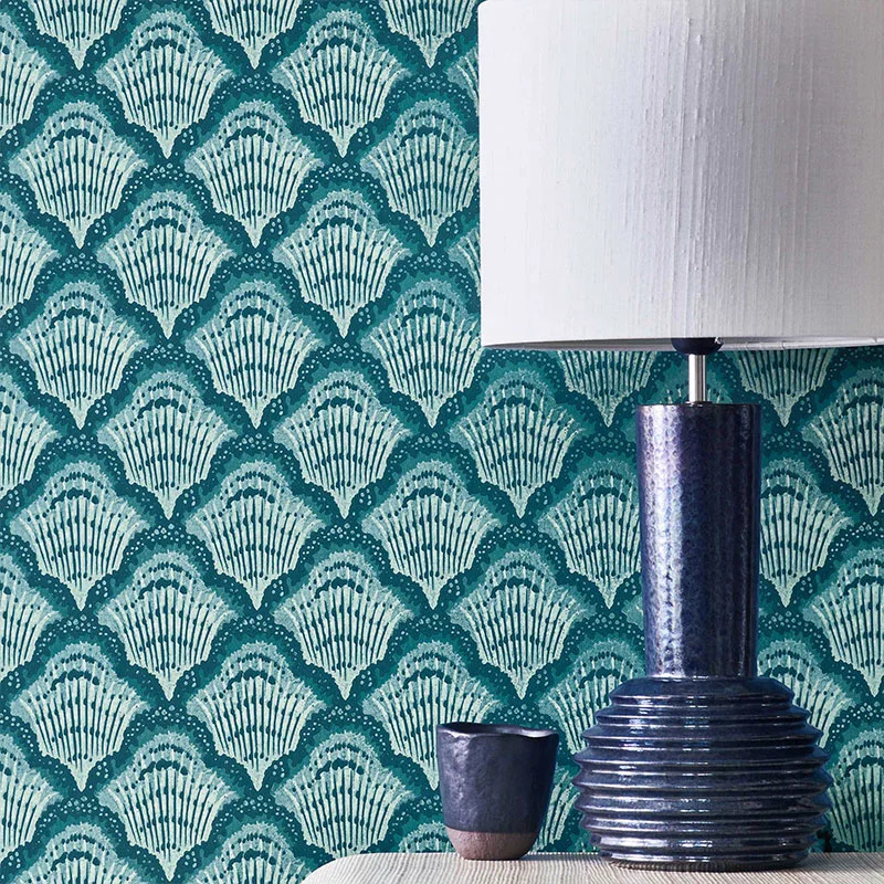 1838 Wallcoverings V&A Decorative Papers II Calico Shell Aqua - Image 2