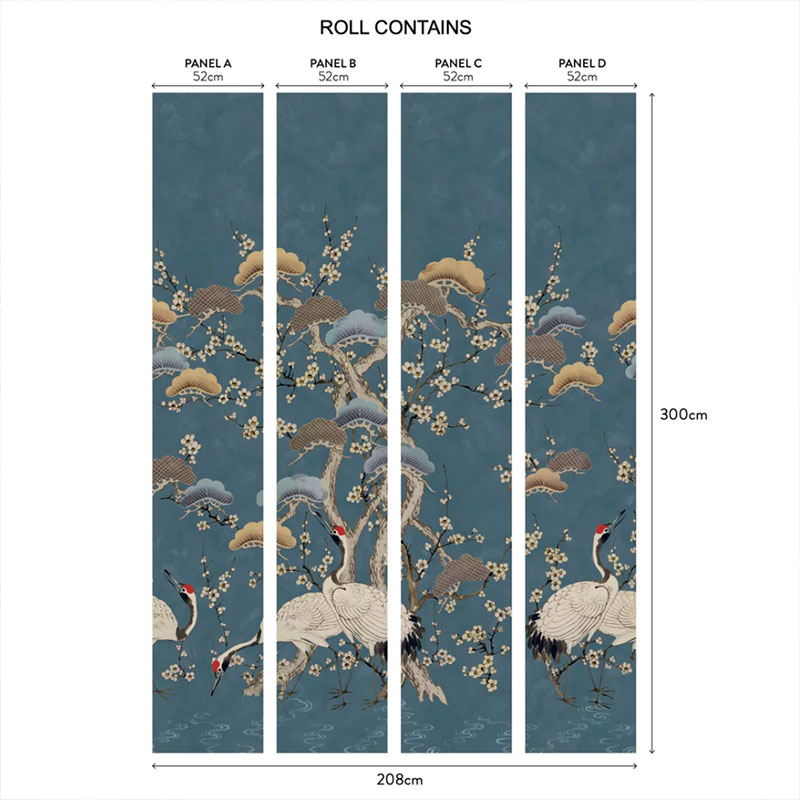 1838 Wallcoverings V&A Decorative Papers Kyoto Blossom Wall Mural Prussian Blue - Image 2