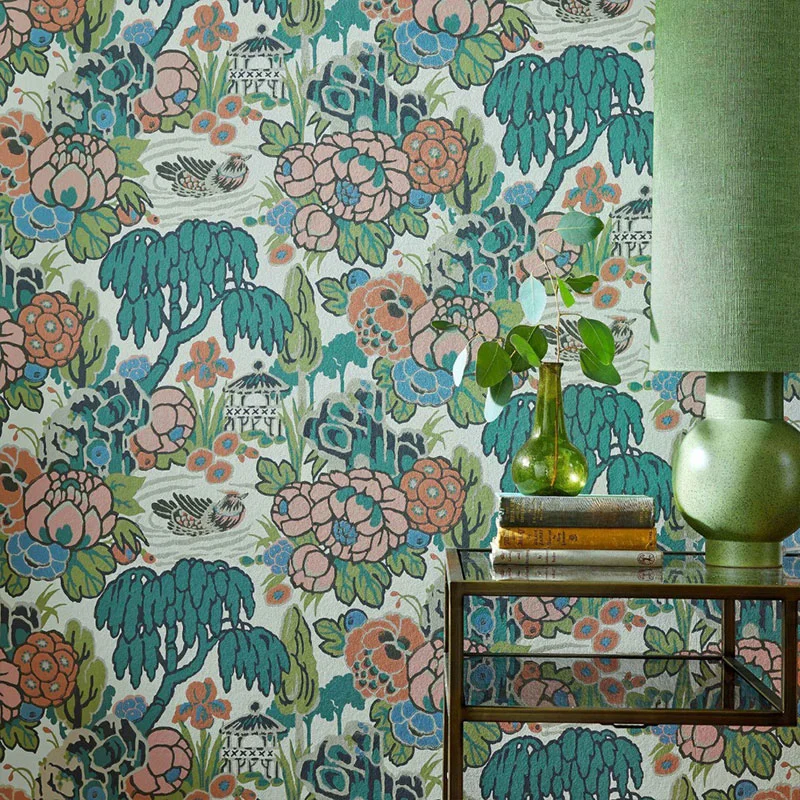1838 Wallcoverings V&A Decorative Papers Madarin Garden Wallpaper Coral - Image 2