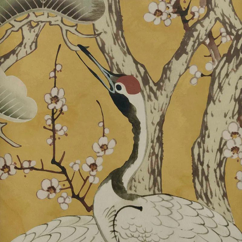 1838 Wallcoverings V&A Decorative Papers Kyoto Blossom Wall Mural Golden Yellow