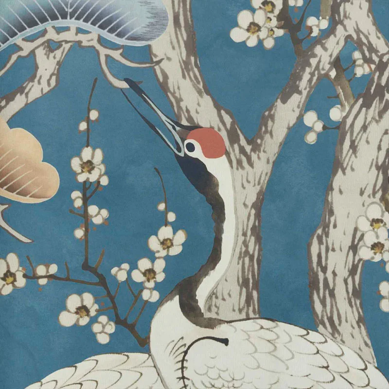 1838 Wallcoverings V&A Decorative Papers Kyoto Blossom Wall Mural Prussian Blue